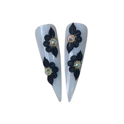 Set 10Pcs 3D Sweet Season Poinettia (5 Petals) Flower Nail Art Charms Handmade by Acrylic Powder Design Acrylic Nail Art for Women Girls (Black 15-10Pcs)