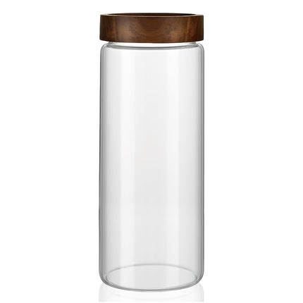 28 fl oz/850 ml Clear Glass Storage Canister with Airtight Wooden Screw Lid, Medium Cute Decorative Glass Container Jar for Coffee,Candy,Salt,Cookie,Condiment,Pepper,Sugar,Overnight Oatmeal