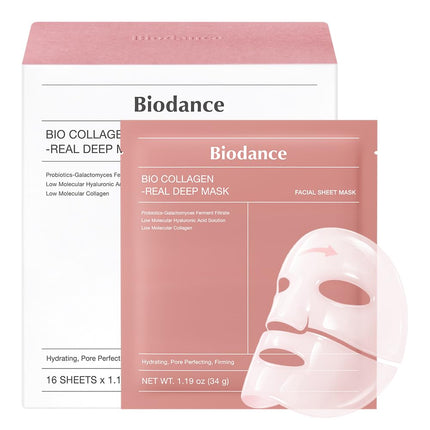 Mascarilla facial hidrogel de bio-colágeno de hidratación profunda para uso nocturno, minimiza poros, reafirma y mejora la elasticidad, cuidado de la piel coreano, regalos de autocuidado para mujeres | 1.19oz(34g) x 16ea