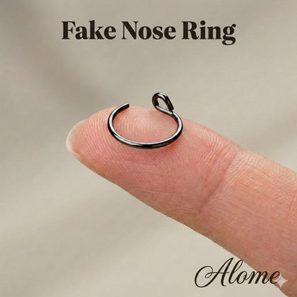 Fake Nose Ring - Tiny Thin 24 Gauge Faux Nose Piercing For Women - 925 Sterling Silver Clip On Nose Hoops Jewelry - Comfortable Smooth Fake Nose Rings - No Piercing Needed - Gift Ready