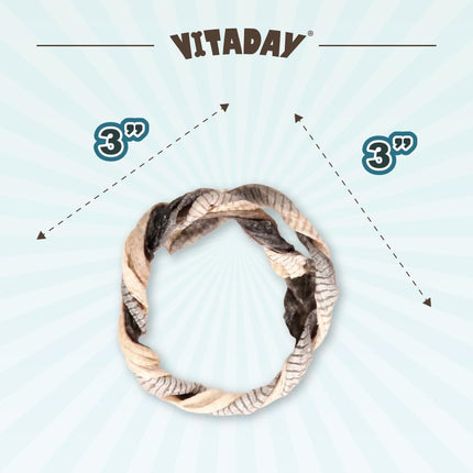 VITADAY Dog Jerky, 100% Fish Skin Dog Treats, Tough Grain-Free Rawhide Alternative, Natural Dog Jerky Treats for, Rich in Collagen & Omega-3, Low Fat, Hypoallergenic, 3 oz Pack, Ring (S)