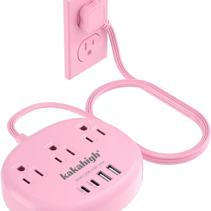 Pink Extension Cord with Surge Protected 1080J - 5 FT Kawaii Power Strip, 1625W Cute Extension Cord with 3 AC Outlet 4 USB (24W/4.8A), Compact for Cute Pink Kawaii Desk Home Essentials