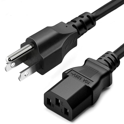 Standard 3ft 10 Amps 125 Volts Black 3 Prong AC Power Cord Cable for Electronics, TV, Computer, Printer, Radio, Monitor, Laptop, Samsung, Dell, Vizio, LG, Asus, and More