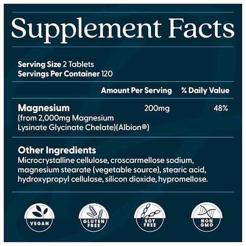 Doctor's Best Magnesium Glycinate 200mg supplement facts and ingredients label