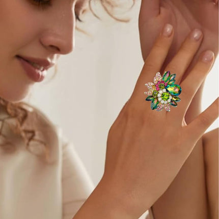Luxury Froral Cocktail Statement Rings Stretch Adjustable Ring