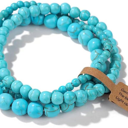 3Pcs Healing Crystal Turquoise Bracelets for Women Men 8mm 6mm 4mm Natural Stone Beaded Stretch Bracelet Jewelry Gifts for Women Girl