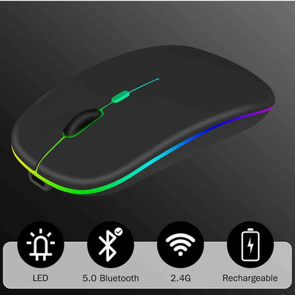 UrbanX 2.4GHz & Bluetooth Mouse Rechargeable Wireless Mouse for Amazon Fire HD 10/ Plus/Max 11 & All Kindle Devices Wireless Mouse for Laptop/PC/Mac/pro/Tablet/Android -RGB LED Onyx Black