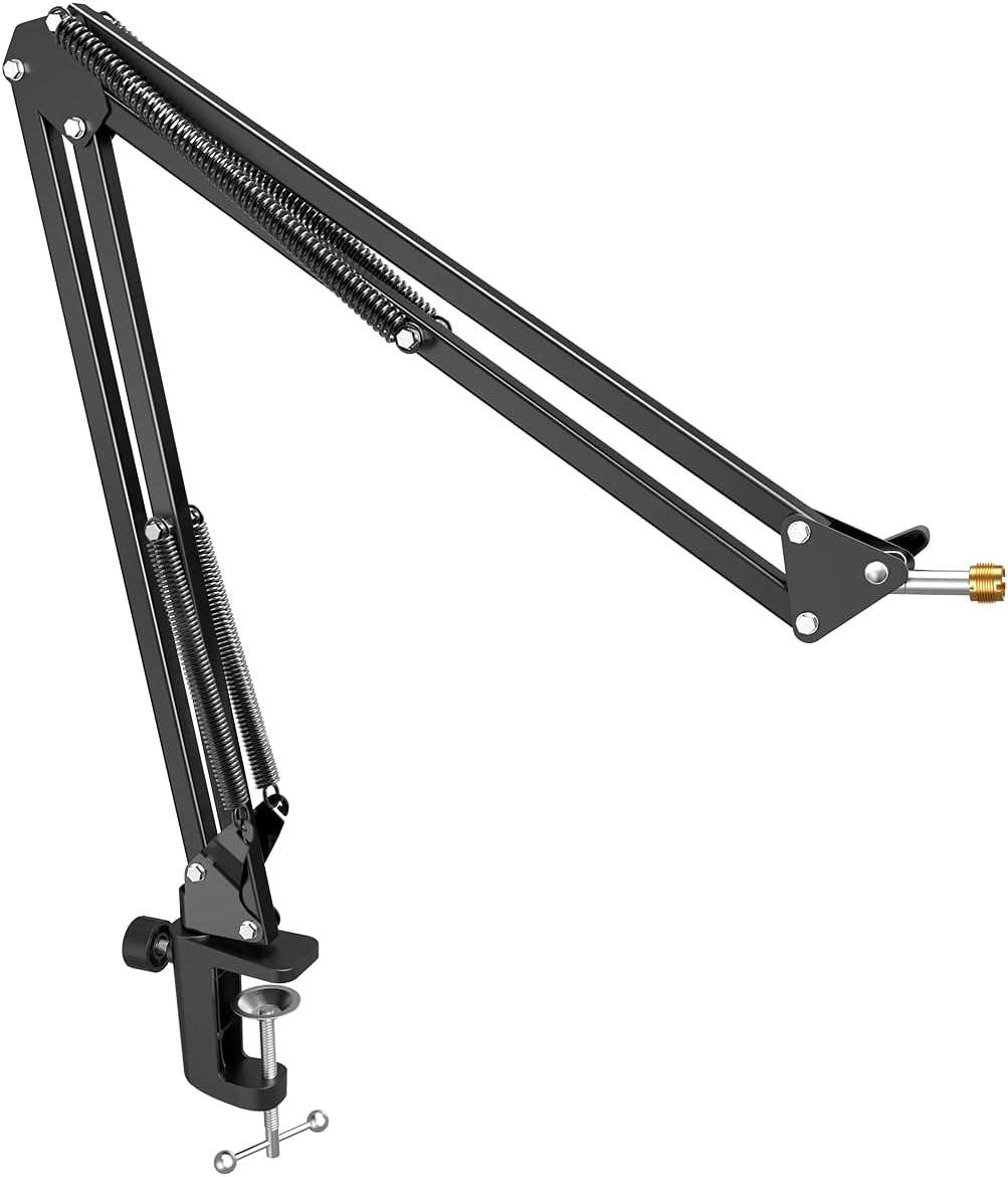 Microphone Arm Stand, Suspension Boom Scissor Mic Stand with Heavy Duty Clamp, 3/8" to 5/8" Adapter, for Voice-over