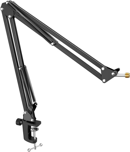 Microphone Arm Stand, Suspension Boom Scissor Mic Stand with Heavy Duty Clamp, 3/8" to 5/8" Adapter, for Voice-over