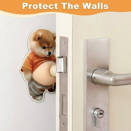 3D Shiba Inu Dog Belly Sticker,Door Stopper Wall Protector，Quiet, Shock Soft Rubber,Wall, Doorknobs, Refrigerator Door, Cabinets from Damage 2PCS (a(2PCS))