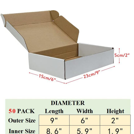 RLAVBL 9x6x2 Shipping Boxes Set of 50, White Small Corrugated Cardboard Box, Mailer Box