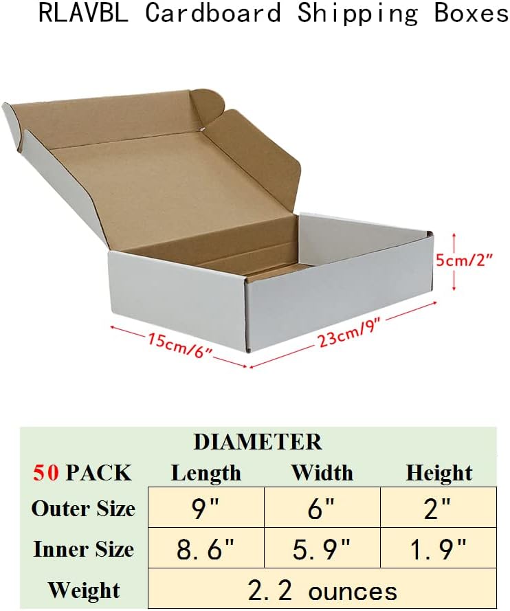 9x6x2 Shipping Boxes Set of 50, White Small Corrugated Cardboard Box, Mailer Box - photo 2