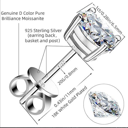Kosuwo Moissanite Stud Earrings, GRA 925 Sterling Silver Earrings for Men, Women,Wedding earrings
