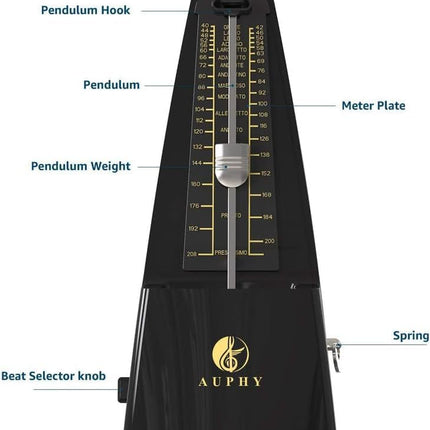 Mechanical Metronome with Accent Bell, Classic Shape, Accurate Beat, Multiple Beat Modes, Suitable for Piano Guitar Drums Violin Saxophone etc,Black