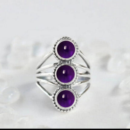 925 Sterling Silver 3 Stone Ring for Womens, Unique Handcrafted, Wedding, Anniversary, Engagement, Birthday, Christmas Gift (US Ring size)
