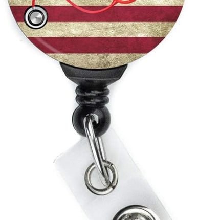 American Flag Badge Reel with Stethoscope - Swing Clip and Extra Long 34 Inch Cord by Limeloot