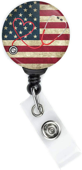American Flag Badge Reel with Stethoscope - Swing Clip and Extra Long 34 Inch Cord - photo 2