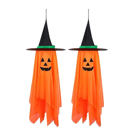 2Pcs decoraciones de Halloween, decoraciones de calabaza de Halloween, adornos colgantes de sombrero de bruja con calabaza para hogar jardín patio fiesta