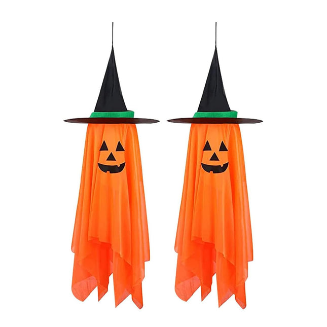 2Pcs Halloween Decorations, Halloween Pumpkin Decorations, Hanging Pumpkin Witch Hats Ornaments for Home Garden Yard Party