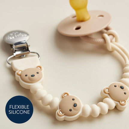 Itzy Ritzy Silicone Pacifier Clip – 100% Food Grade Silicone Pacifier Strap with Clip Keeps Pacifiers, Teethers & Small Toys in Place – Features One-Piece Design, Bear Character & Silicone Cord (Bear)
