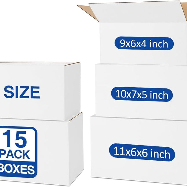Assorted-Sizes-Shipping-Boxes-15-Pack: 9x6x4 & 10x7x5 & 11x6x6
