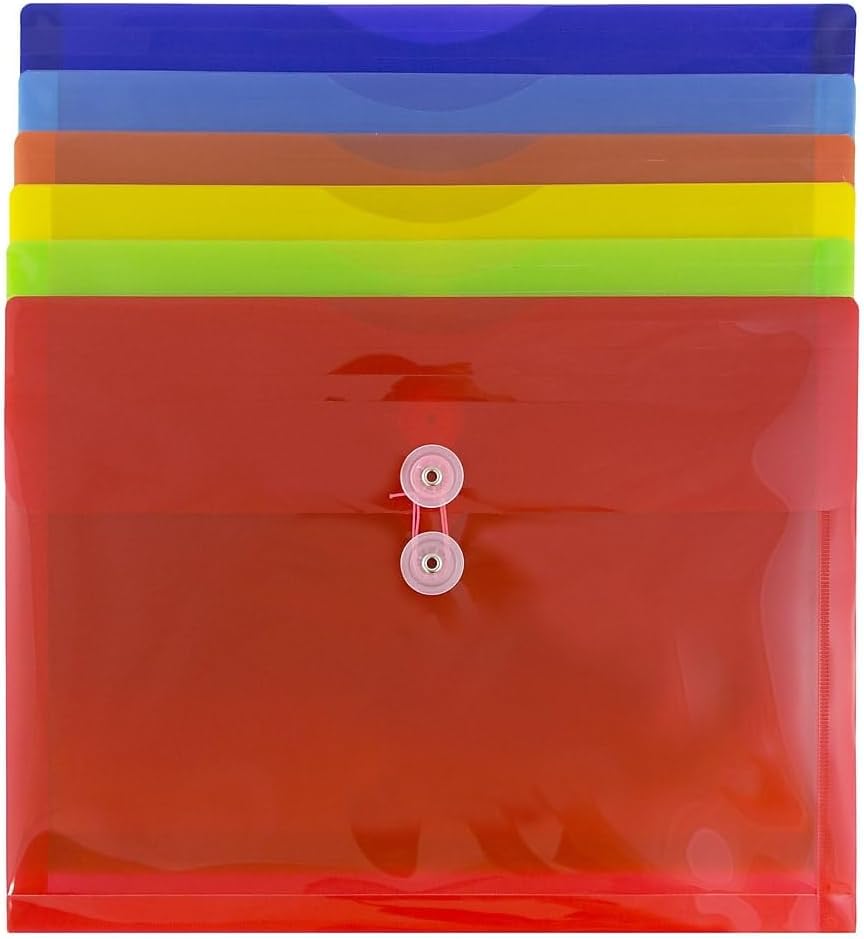 Plastic Filing Envelopes with Button & String Tie Closure, Letter Booklet, 9 3/4 x 13, Assorted Primary - photo 4