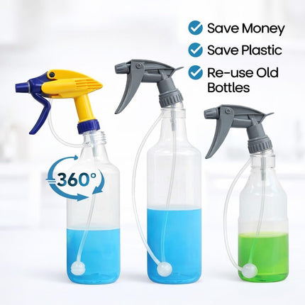 3-Pack Universal Fit 360° Spray Bottle Adapter, Includes Spray Bottle + Nozzle, Weighted Tube Replacement for Sprayers, Upside Down Multi-Angle Sprayer Attachment (3PCS)
