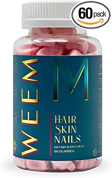 WEEM Hair Skin Nails Gummies Vegan Biotin Vitamins 60ct bottle front view