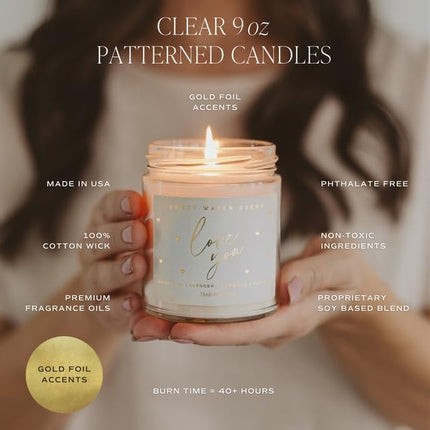 Something Blue Wedding Candle, Non-Toxic Soy Wax, Leather, Iris, and Sandalwood Scent for Relaxation, Gift for Bride, 40 Hours Burn Time - 9oz Gold Lid, Clear Jar