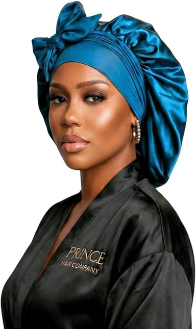 Jumbo Charmeuse Satin Bonnet – Premium Peacock Blue Double Layer Silk