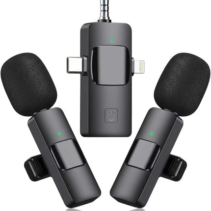 Wireless Lavalier Microphone for iPhone iPad Android Camera, 3-in-1 Universal Receiver Dual Wireless Microphones, 8H Battery Noise Reduction Lapel Mic for YouTube TikTok Video Recording Vlog
