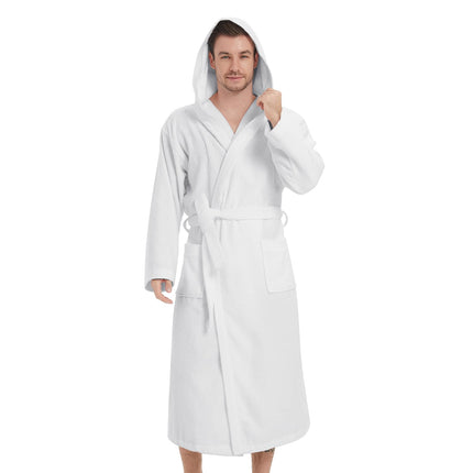 Men's Bathrobes with Hood, 100% Cotton Terry Bath Robe, Soft Long Shower Towel Robe for Men with Pockets