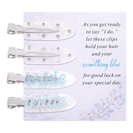 Bride Hair Clips Set - 4PCS White Blue No Crease Makeup Clips Gift, Wedding Day Accessories for Bride to Be, Elegant Bridal Hair Barrettes Jewelry Gifts for Bridal Shower, Bachelorette Party