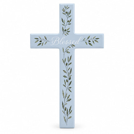 Wall Cross, Wooden Olive Branch Christian Wall Decor, Baptism Gift for Home