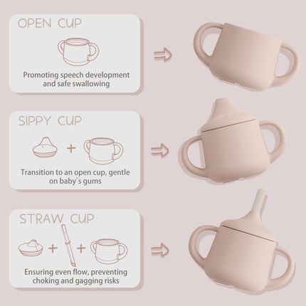 Moonkie Silicone Baby Sippy Cups | 3 Stages Training Cup Straw Cup for Infants Toddlers and Kid | 4 oz 1Pack
