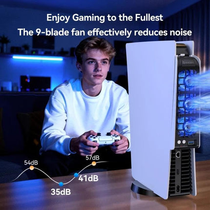 NEWDERY Cooling Fan for PS5, Upgraded 9-Blades & Larger Fan Quiet Cooler with Auto Speed, Extra USB3.0 Port & LED Light for PS5 Only, Not for PS5 Slim/Pro, White