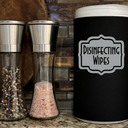 Disinfecting Wipes Cover with Silver Label Modern (Large, Black)