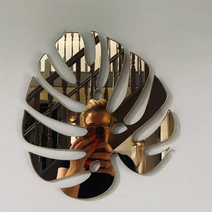 Custom Mirror Leaf, Personalized Mirrored Leaves Acrylic Mirror Leaf Wall Decor Mirrored Gold Leaf Wall Decoration DIY Home Wall Pediments (Six Pack, Style 1)