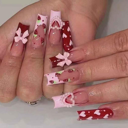 Press on Nails Almond Fake Nails with Gold Line Design Glue on Nails Acrylic Nails Glossy Full Cover Stick on Nails for Women 24Pcs
