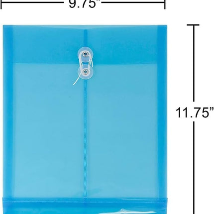 JAM PAPER Plastic Envelopes with Button & String Tie Closure - Letter Open End - 9 3/4 x 11 3/4 - Assorted Colors - 6/Pack