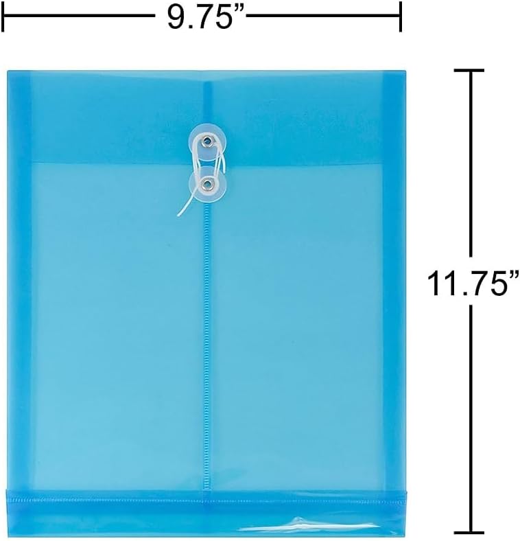 Plastic Filing Envelopes with Button & String Tie Closure, Letter Open End, Assorted Colors, 6 Pack - photo 3