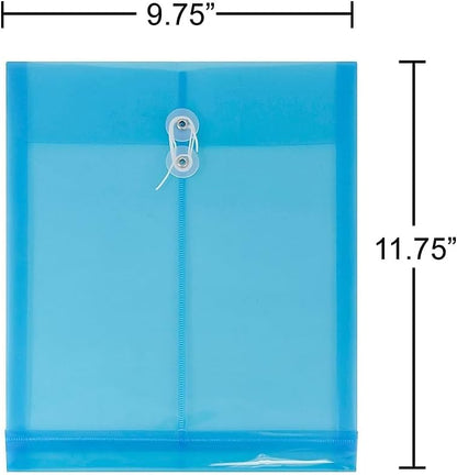 Plastic Filing Envelopes with Button & String Tie Closure, Letter Open End, Assorted Colors, 6 Pack - photo 3