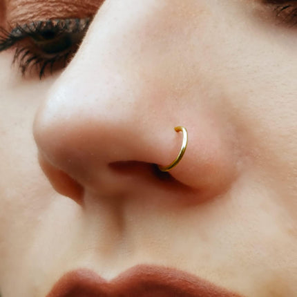 EnCharmed 925 Sterling Silver or 14k Gold Filled Fake Clip on Nose Ring, Handmade 20 Gauge Tiny Faux Non Piercing Huggie Hoop