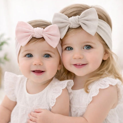 Baby Girl Headbands-Infant,Toddler Cotton Handmade Hairbands with Bows Child Hair Accessories (2, Powder Pink- Light Beige, 3-36 Month)