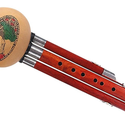 Mahogany Three-Tone Seven-Hole Hulusi C Key/B Flat/D Key Beginner Performance Type Gourd Flute with Case Professional Hulusi,B Flat