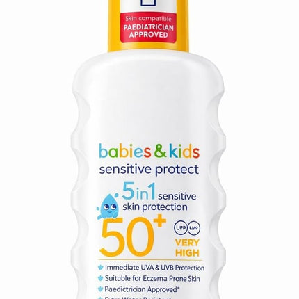 Sun Babies & Kids Protect & sensitive Sun Spray Spf50+ very High 200ml | Immediate UVA/UVB protection | Sunscreen Spray Against Sun Exposure