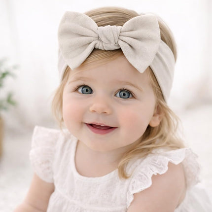 Baby Girl Headbands-Infant,Toddler Cotton Handmade Hairbands with Bows Child Hair Accessories (2, Light Beige-Linden Green, 3-36 Month)