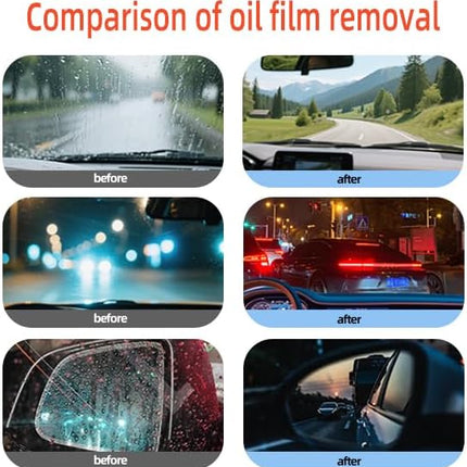 Oil Film Remover for Car Windshields and Windows, Automotive Glass Cleaner for Oil Residue & Road Grime, Improves Visibility & Safe Driving (1 PCS)