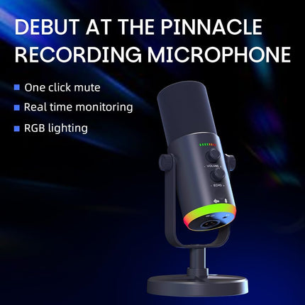 USB/XLR Desktop Dynamic Microphone with RGB Lighting, Noise Reduction, Mute Button & Headphone Jack - Podcast, Gaming, Streaming Mic for PC & Computer (Black)