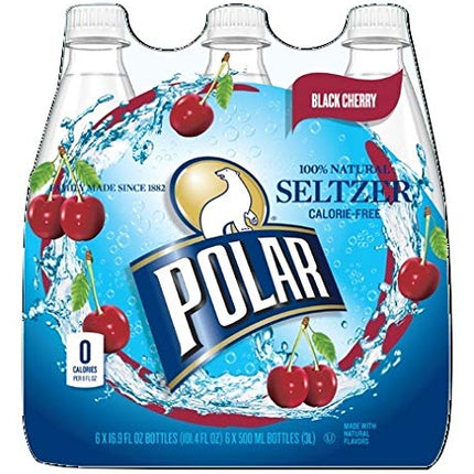 Polar 100% Natural Calorie-Free Seltzer Water, 500ml (16.9oz) Bottles (Black Cherry, Pack of 12)